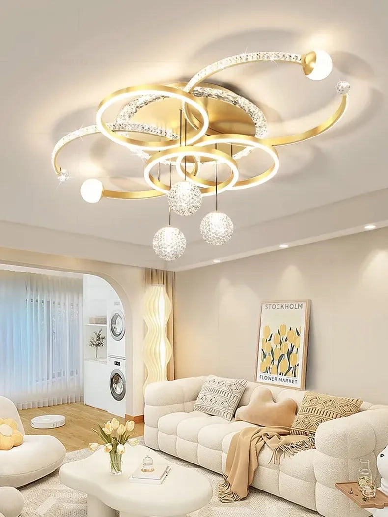 Modern Minimalist LED Ceiling Light Personalized Creative Ring Living Room Lights Gold Atmosphere Bedroom Study Chandelier