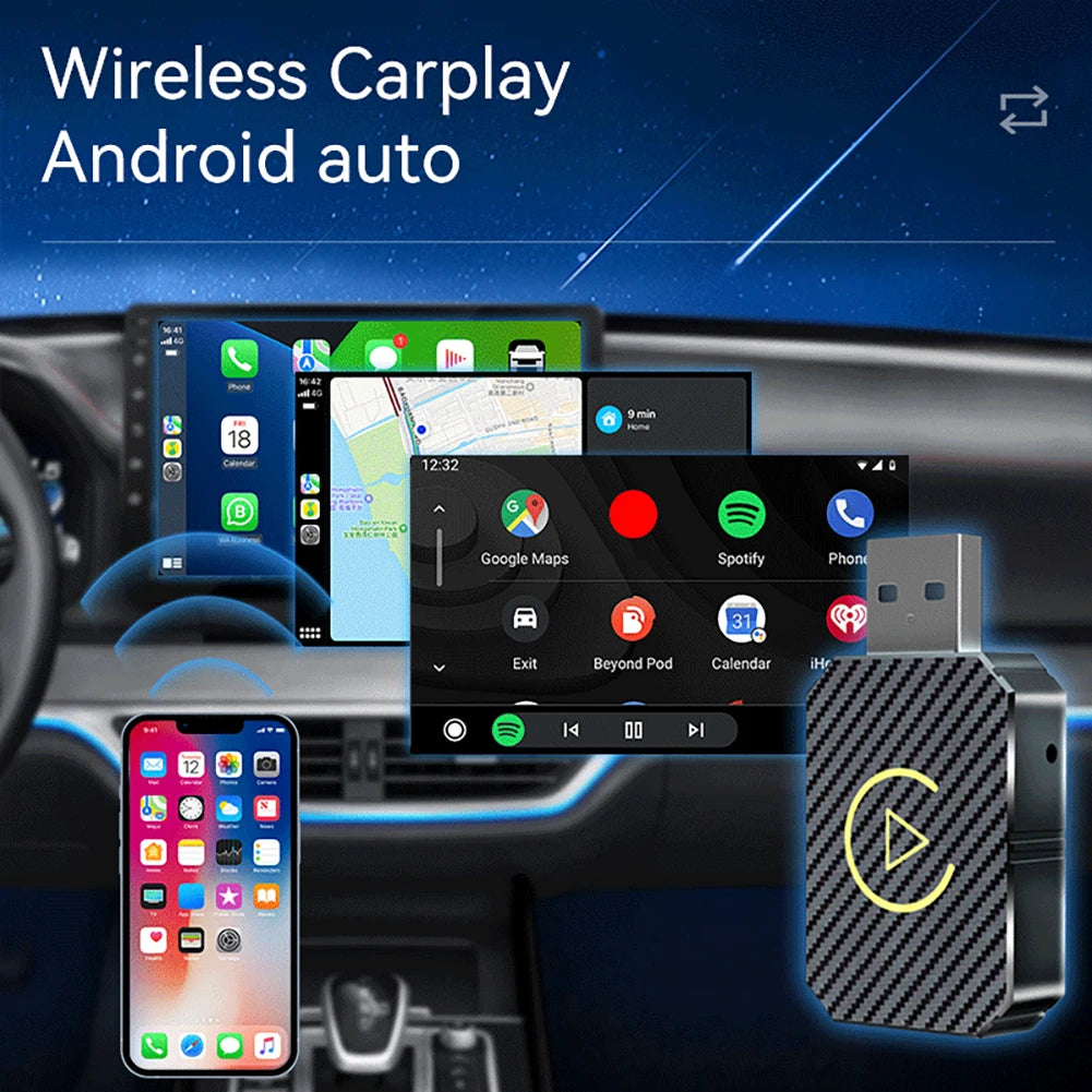 Wireless Carplay Android Auto Adapter Plug&Play USB Car Dongle BT 2 in 1 Mini Box for OEM Wired CarPlay/Andriod Auto Cars