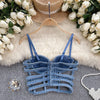 Streetwear Diamonds Denim Vest Female Bra Sleeveless Backless Sexy Summer Tank Tops For Women Camisole y2k Crop Top 2025