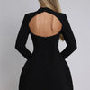 Mozision Long Sleeve Backless Sexy Mini Dress For Women Autumn Winter New O Neck High Waist A-line Club Party Sexy Dress Elegant
