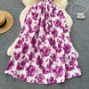 2024 New Summer Korean Fashion Rose Flower Print Romantic Retro Party Dress Elastic High Waist Vacation Long Dress Beach Vestido