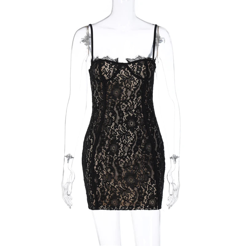 Dulzura Strap Lace  Mini Dress Patchwork Bodycon Party Elegant Club Outfits Y2K Clothes 2023 Summer Women Clothes Drop Shipping