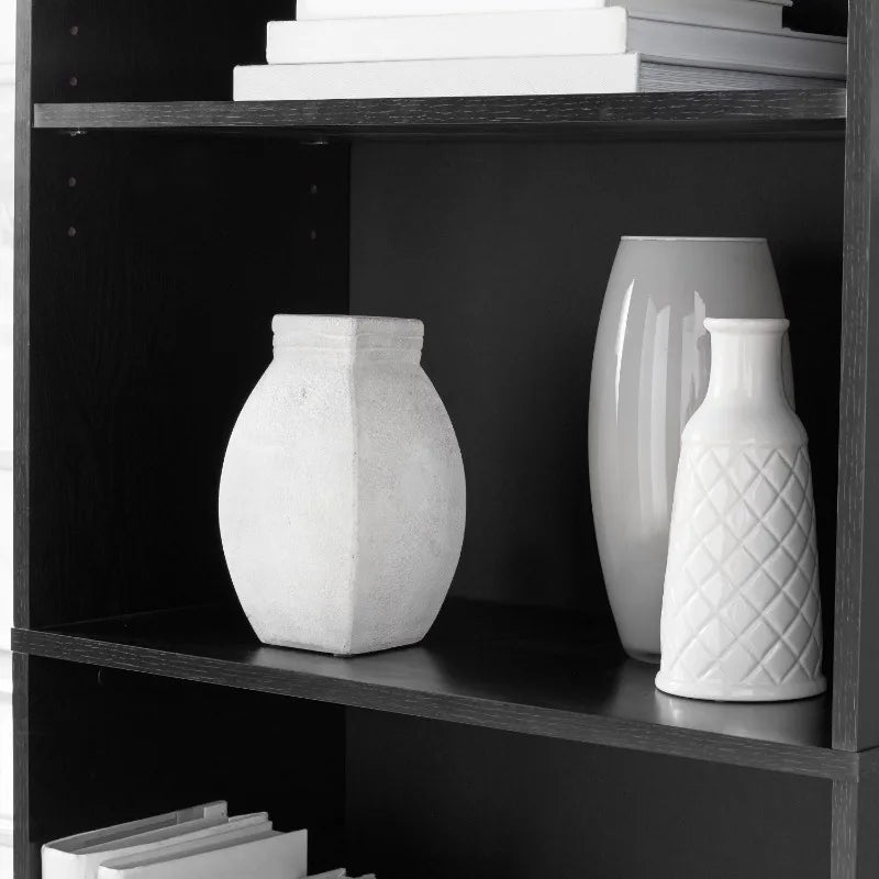 5-Shelf Bookcase with Adjustable Shelves,Solid Wood/Closed Back/Display Bookshelf for Living Room,Bedroom,Home and Office,White