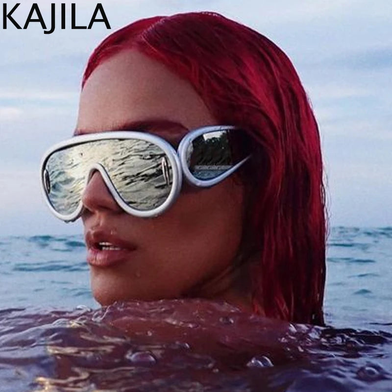 Oversized Wave Mask One-Piece Sunglasses Women Sports Y2K Punk Sun Glasses for Lady 2024 Luxury Brand Steampunk Eyewear Goggle