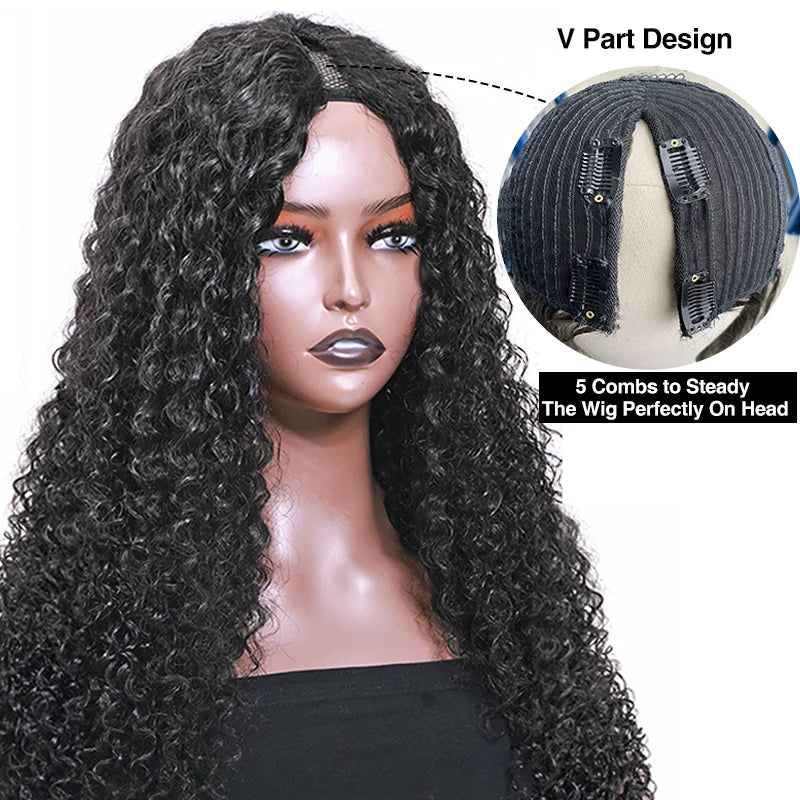 Curly V Part Wig Human Hair 250% Glueless V U Part Human Hair Wigs for Women Brazilian Remy Deep Wave 30 32 34 Inch Wigs on Sale