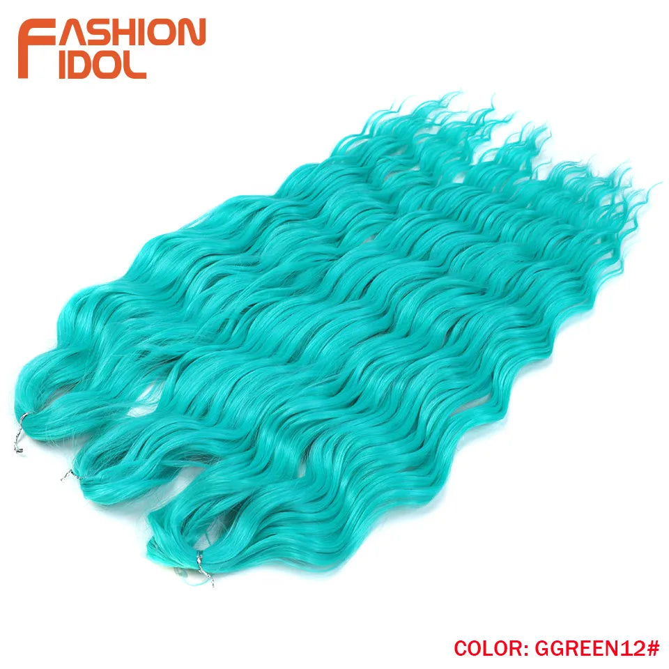 FASHION IDOL 24 Inch Synthetic Hair Water Wave Braiding Hair Extensions Ombre Rainbow color Deep Wave Curl Twist Crochet Hair