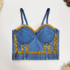 Irene Tinnie Sexy Cute Hole Cartoon Decoration Push Up Bustier Women's Denim Bralette Cropped Top Vest Plus Size