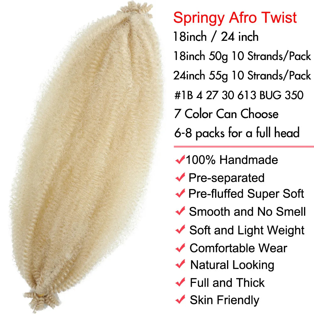 24 inch Kinky Afro Springy Braiding Crochet Hair 18” Marley Kinky Crochet Braids Hair Soft Afro Kinky Twist Crochet Braid Hair