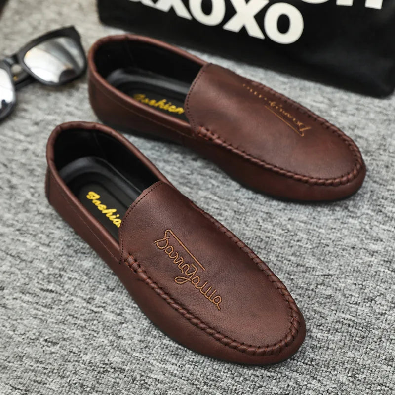 Men Casual Shoes 2024New Men's Loafers Comfortable Flat Casual Shoes Men Breathable Moccasins Slip-On Soft Leather Driving Shoes