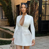 Sexy Fitted V-Neck Long-Sleeve Dress Elegant Solid Color High-Waist Pencil Skirt New Stylish Autumn/Winter Women's Banquet Dress
