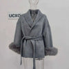 UCXQ Elegant OL Office Lady Overcoats Fur Patchwork Long Sleeve Woolen Coat Beautiful Women's Clothing Jacket Autumn 2025 Winter