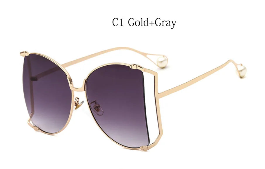 2024 Half Frame Brand Designer Glasses Women Square Pearl Famous Sunglasses Female Fashion Oversized Clear Pink Eyewear Ladies