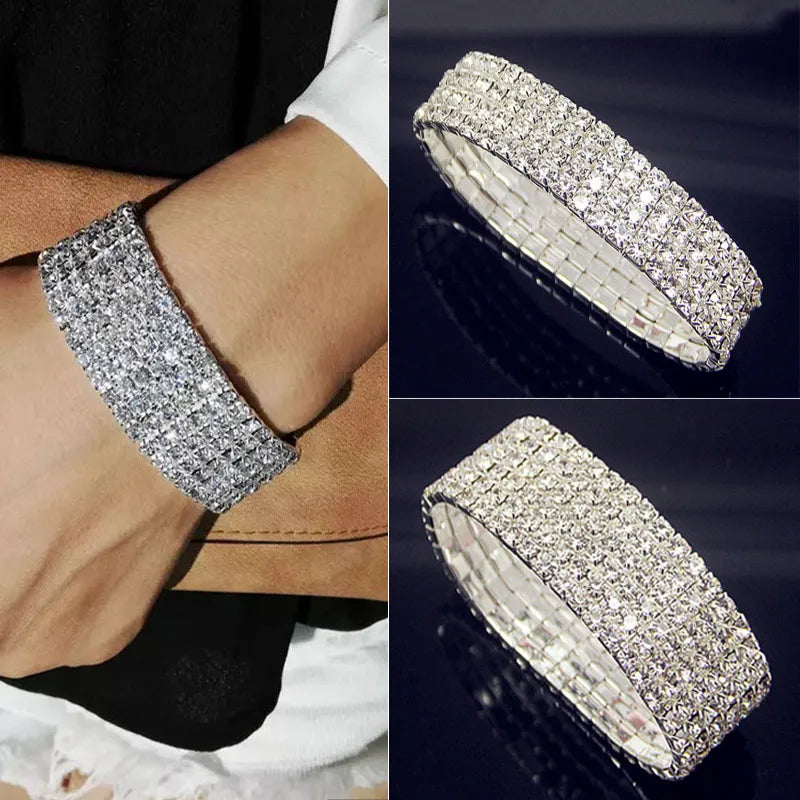 Luxuriöses Vollweißes AAA Zirkonia Kristall Stretch Armband Bling Iced Out Strass Damen Armband für Hochzeiten Schmuck