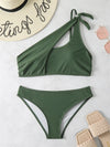Bikini 2025 New Swimsuit Women Swimwear Solid Black One Shoulder Bikinis Set Bathing Suit Female Two Pieces Beach Wear Biquini