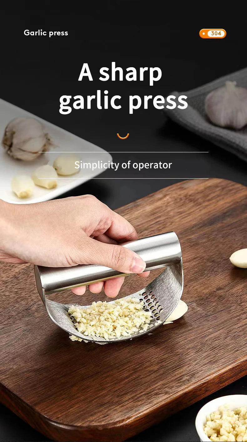WORTHBUY Manual Stainless Steel Garlic Press, Garlic Chopped Ginger Crusher For Fruit Vegetable Tools Kitchen Accessories