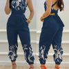 New Summer Fashion Printed Sleeveless Jumpsuit Sexy Hollow Backless Lace Up Long Jumpsuits Elegant Casual Jumpsuit With Pocket