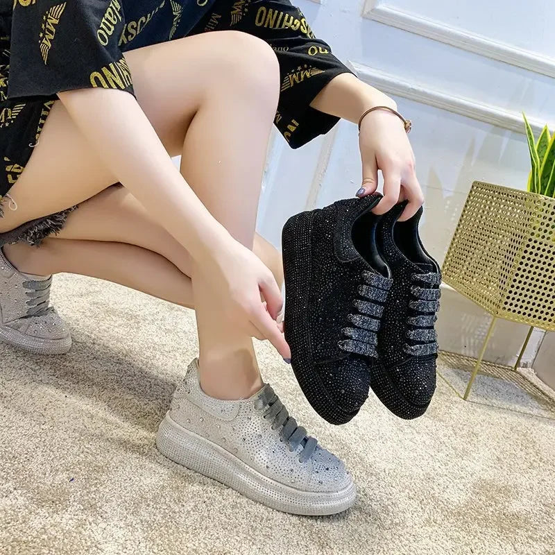 Brand Women's Sneakers Luxury Rhinestones Women Causal Shoes Designer Platform Sport Shoes Fashion Comfort Women Shoes Plus Size