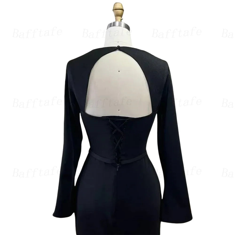 Bella Black Satin Prom Dresses Detachable Shawl Mermaid Wedding Dress Elegant Long Sleeves Customized Vestidos De Fiesta 2024