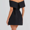 Women Belt Patchwork Short Sleeve Mini Dress, Spring Summer Fashion Slash Neck Party Dress, Solid Off The Shoulder Ladies Dress