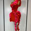 Women Sexy One Shoulder Red Ruffles Bodycon Bandage Dress 2025 Celebrity Elegant Evening Birthday Party Club Luxury Dresses