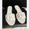 2025 Spring/Summer New Beach Vacation One Word Open Toed Flat Bottom Outerwear Camellia Slippers for Women