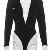 Joskaa Women Lace Patchwork Black Blazer Bodysuits Sexy Deep V-Neck Long Sleeve One Piece Rompers Coquette Midnight Clubwear