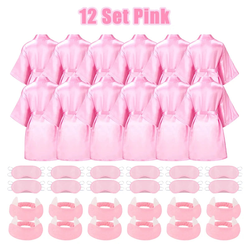 10/12/15/18 Sets Spa Party Favors Robe for Girls Kids Birthday Kimono Robe Satin Robe for Slumber Party DIY Birthday Squad Robes