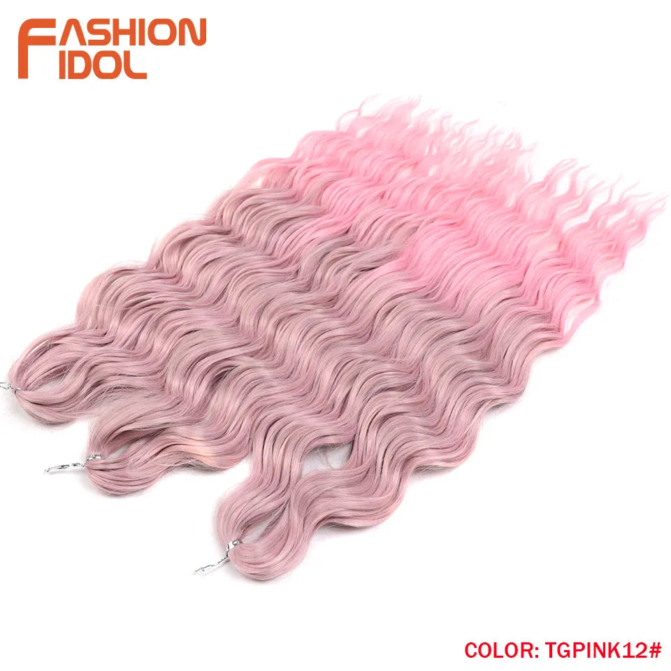 FASHION IDOL 24 Inch Synthetic Hair Water Wave Braiding Hair Extensions Ombre Rainbow color Deep Wave Curl Twist Crochet Hair