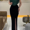 Lady Fashion Sleeveless Draped Split Dress Casual O Neck Sequin Splicing Party Dress 2025 New Year Elegant High Waist Long Dress