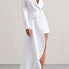 Yeezzi 2025 New Urban Female Black White High-low Notched Collar Blazer Office Ladies Fashion Buttoned Pocket Commute Outerwears