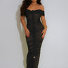 Beyprern Luxe Goddess Ruched Mesh Maxi Dress Elegant Women's Off Shoulder Pleated Bandage Beach Vacation Dress Holiday Outfits