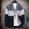 Autumn Winter Cardigan Sweater Men Fleece Zipper Sweaters Velvet Contrast Striped Sweater Coats Casual Jackets