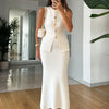 Elegant Knit Vest Suits Women Solid Single Breasted O-neck Sleeveless Slim Waistcoat Bodycon Midi Skirts 2025 Spring Lady Outfit
