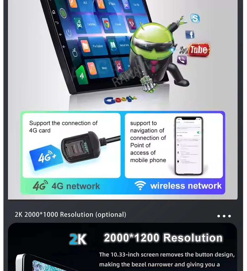 Android 14 Car Radio For Toyota RAV4 5 XA50 2018 - 2023 Multimedia Video Player Navigation GPS 2Din Carplay Auto 4G WIFI QLED BT