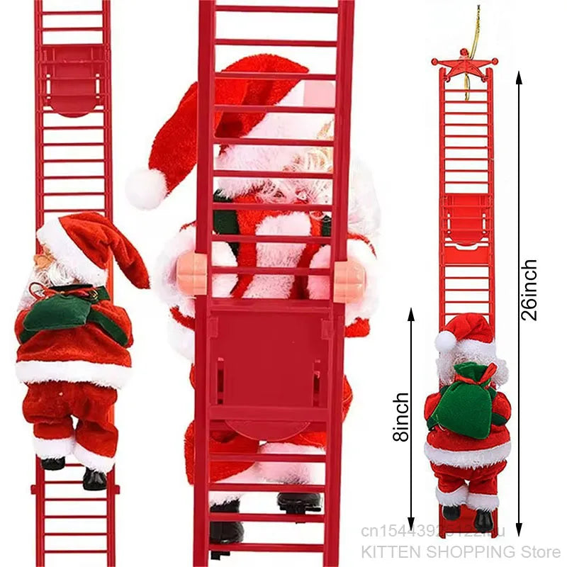 Electric Climbing Ladder Santa Claus Doll with Music, Christmas Tree Hanging Decorations, Christmas Decoration, Kids Xmas Gifts