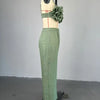 Women's Set Sleeveless 3D Flower Crop Bra Top+Wide Leg Pants Elegant beach holiday Two 2 Piece Set Outfits