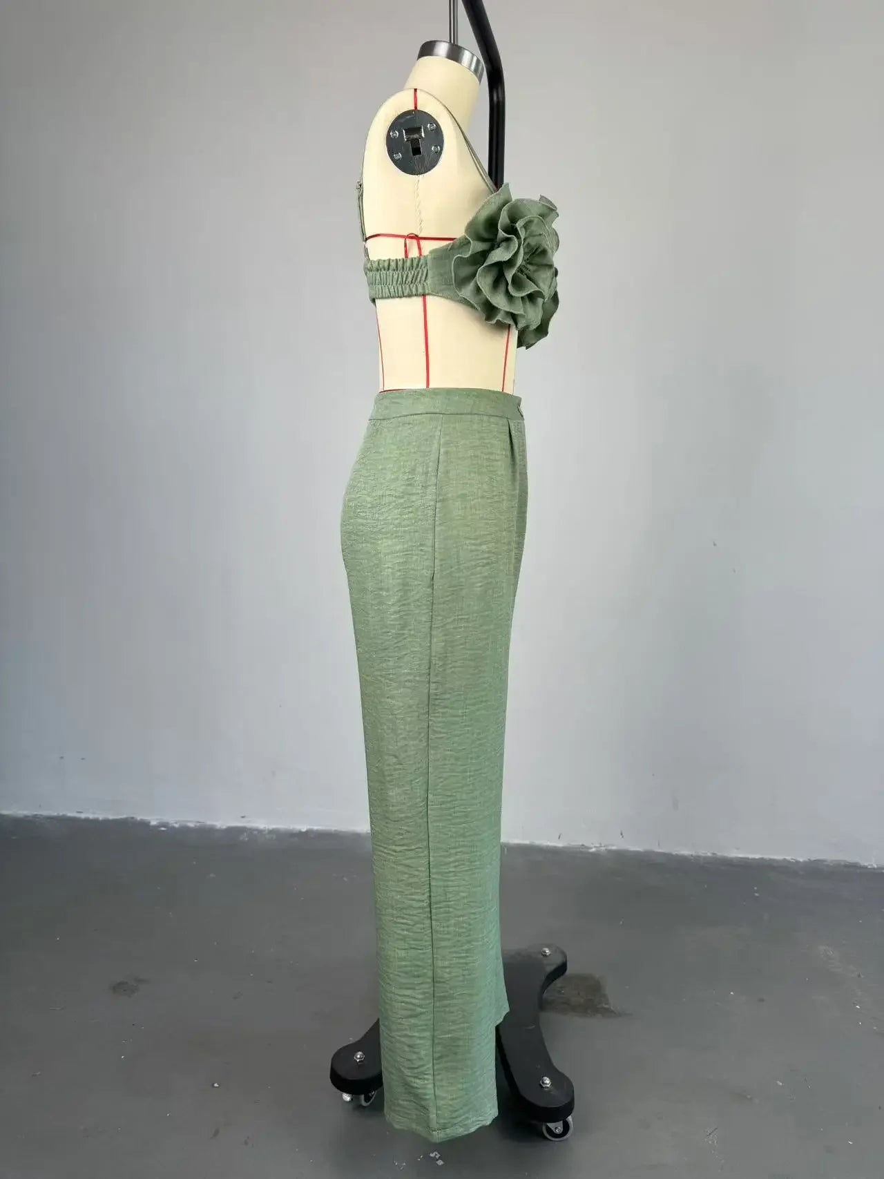 Women's Set Sleeveless 3D Flower Crop Bra Top+Wide Leg Pants Elegant beach holiday Two 2 Piece Set Outfits
