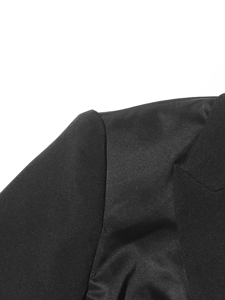 TWOTWINSTYLE Solid Spliced Bowknot Hollow Out Blazer For Women Notched Collar Long Sleeve Tunic Temperament Blazers Female New