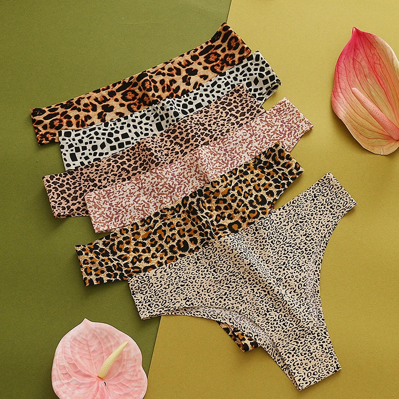 TrowBridge 3PCS/Set Women's Panties Fashion Leopard Bikini Sexy Thongs Seamless Underwear Satin Lingerie Sport Fitness G-Strings