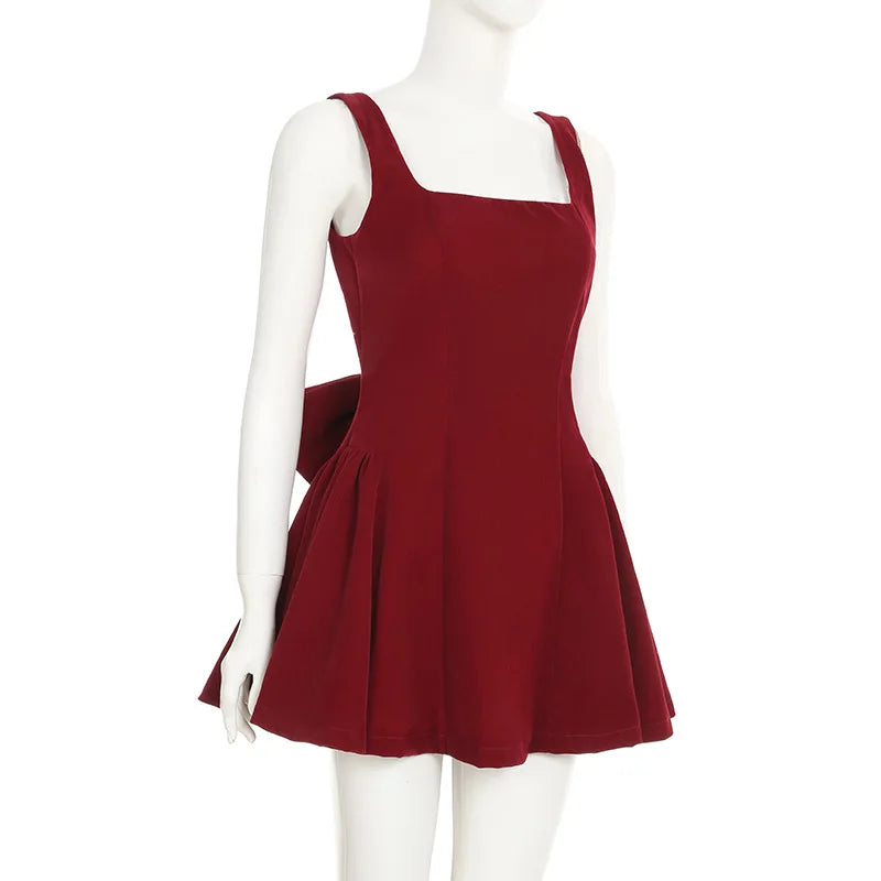 Tuularose Red Bow Dress Women's Sexy Backless Slim Tank Top A Line Dress Sleeveless Spaghetti Straps Luxury Party Evening Dress