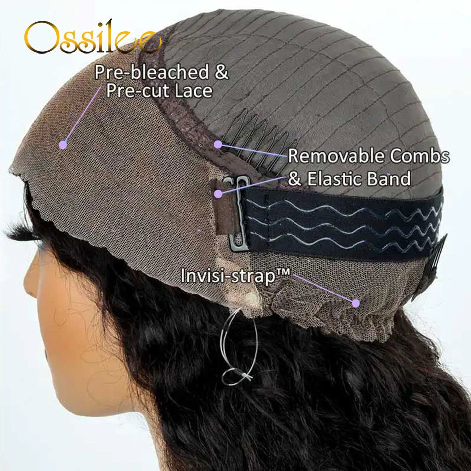360 Lace Front Wig Human Hair Water Wave Invisi Strap Snug Fit 360 Transparent Lace Frontal Wigs Pre Cut Lace Wig Bleached Knots