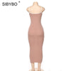 SIBYBO Ribbed Spaghetti Strap Cotton Dress Women Sleeveless O-Neck Summer Dress Solid Backless Long Party Dress