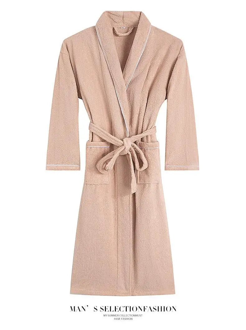 100% Cotton Couples Long Thick Absorbent Terry Bath Robe Kimono Men Light Weight Towel Bathrobe Sleepwear Women Hotel Gown Robes