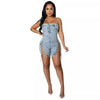 Rompers Women One Piece Elegant Splice Denim Jumpsuits Sexy Slim Fit Strapless Sleeveless Short Pants Sheath Playsuits