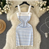 Striple 2024 Sexy Summer Knit Strap Dress Women Tank Elatic Waist Bodycon Sundress Female Beach  Backless Midi Dress