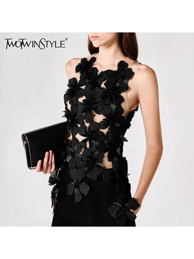 TWOTWINSTYLE Hit Color Spliced Appliques Slimming Vests For Women O Neck Sleeveless Tunic Temperament Vest Female Fashion New