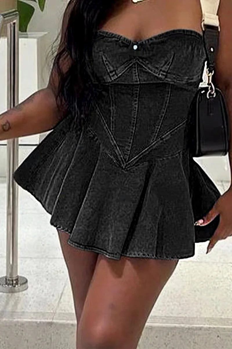 Chest Wrap Sexy Dress Women Sleeveless Backless Splicing Slim Fit Strapless Mini Dresses Sexy A Line 2024 Denim Vestidos