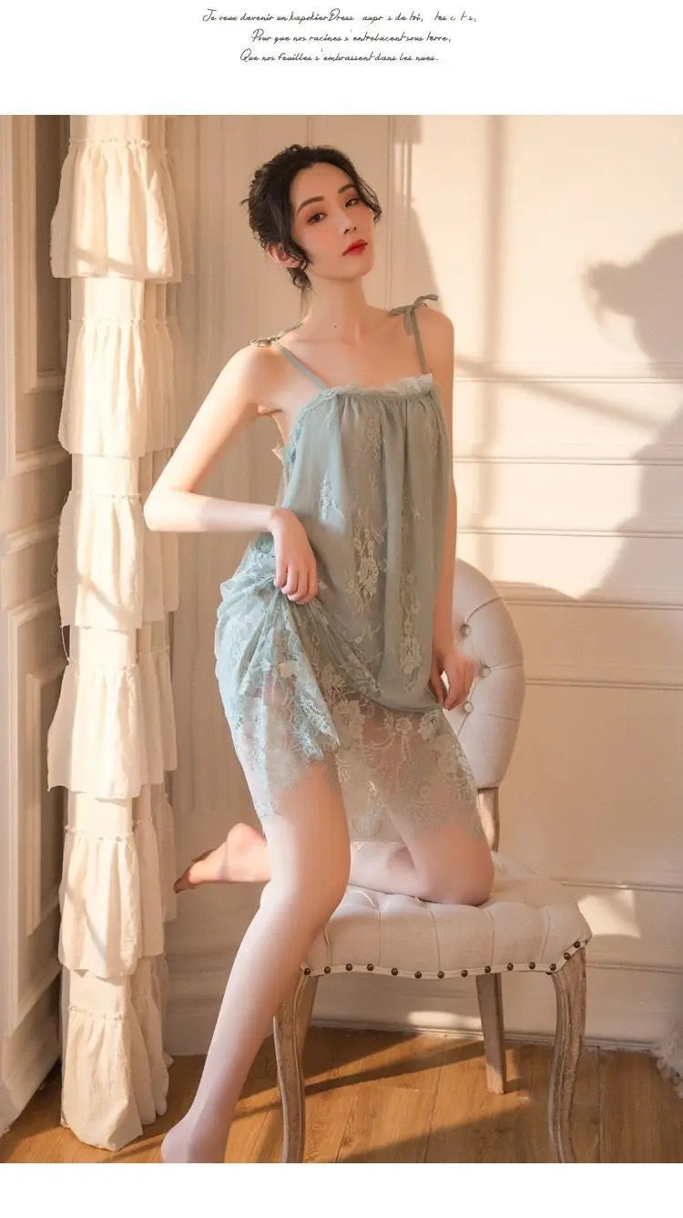 Sexy Pajamas Women's Lace Slip Dress Loose Dresses Nightgown Sleeping Summer Clothing Silk New Sexxy Nightie 2024 Pajama New