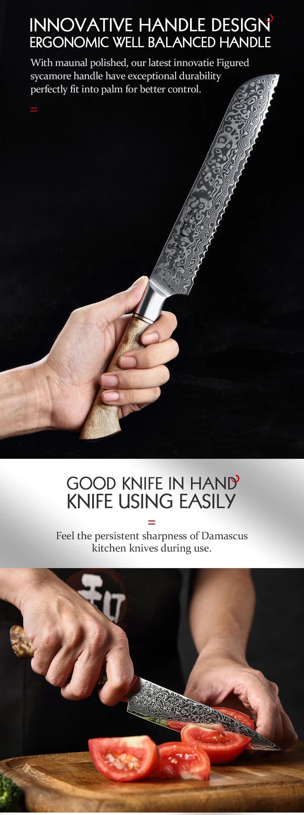 HEZHEN 1-5PC Knife Set Professional Damascus Steel  Chef Santoku Bread Utility Paring Cook Knife For Meat Sharp Kitchen Knife