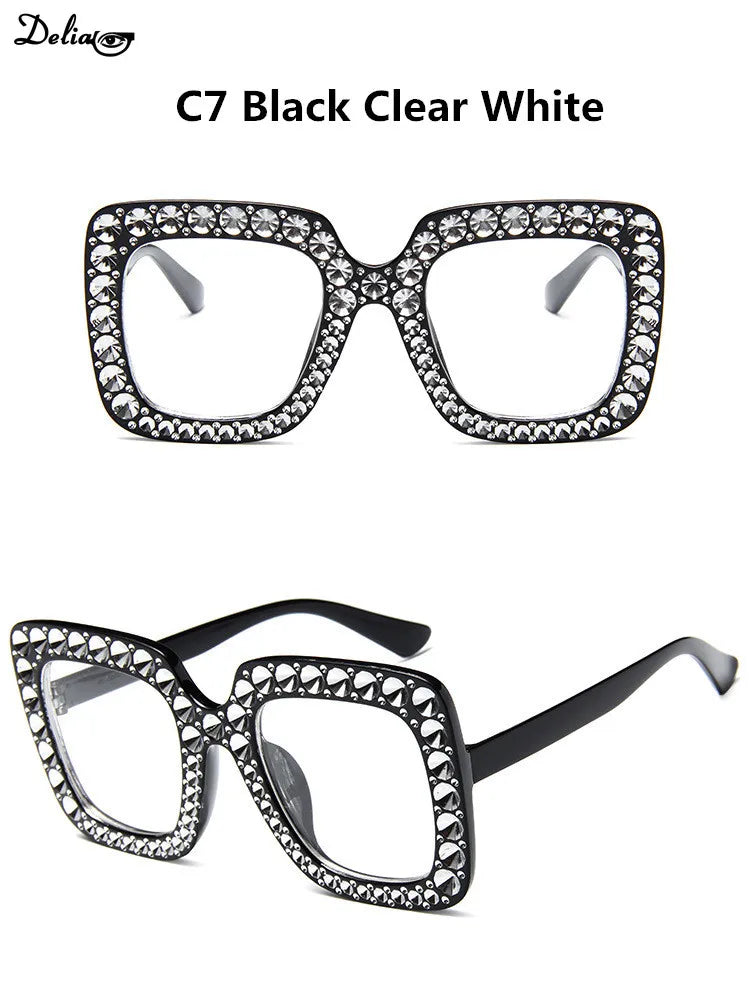 Glitter Women Sunglasses Brand Design Flash Square Shades Mirror Female Sun Glasses Bezel Bling Rhinestones